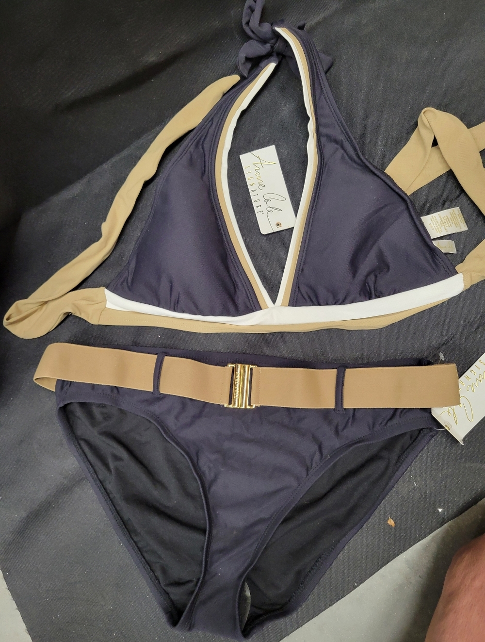 Anne Cole Signature 2 Piece Bikini Swimwear, Halter Top Belted Bottom. NWT Large